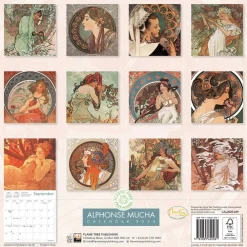 Flame Tree Studio Kalendere^Alphonse Mucha Wall Calendar 2025 (Art Calendar)