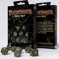 Q-Workshop Arcadia Poly Glitter Green /Gold (7) Terningsett, Pathfinder* Sett