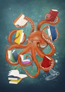Book Lover Octopus Kort A6* Kort, Bursdag & Anledning
