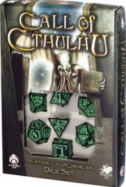 Q-Workshop Call of Cthulhu Poly Black /Green (7) Terningsett, Call of Cthulhu RPG* Tilbehør