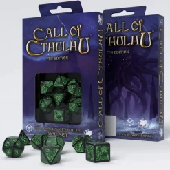 Q-Workshop Call of Cthulhu 7th Edition Poly Black /Green (7) Terningsett, Call of Cthulhu RPG* Tilbehør