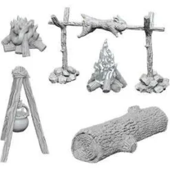 WizKids Terreng & Tilbehør^Camp Fire & Sitting Log (Wave 10) Deep Cuts Unpainted Miniature