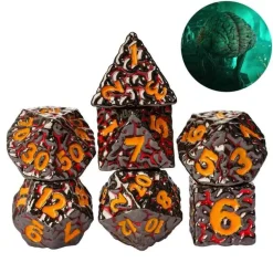 Udixi Dice Sett^Colorful Metal Poly Intellect Devourer Black, Red /Orange (7) Terningsett