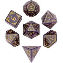Udixi Dice Gemstone Poly Amethyst Vine Pattern Purple /Gold (7)* Sett