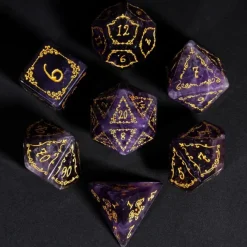Udixi Dice Gemstone Poly Amethyst Vine Pattern Purple /Gold (7)* Sett