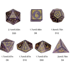 Udixi Dice Gemstone Poly Amethyst Vine Pattern Purple /Gold (7)* Sett