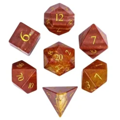 Udixi Dice Gemstone Poly Brazilian Red Striped Stone /Gold (7)* Sett