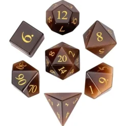 Udixi Dice Gemstone Poly Cat's Eye Brown /Gold (7)* Sett