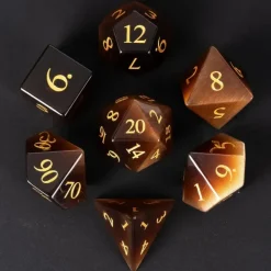 Udixi Dice Gemstone Poly Cat's Eye Brown /Gold (7)* Sett