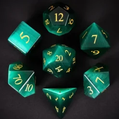 Udixi Dice Sett^Gemstone Poly Cat's Eye Dark Green /Gold (7)