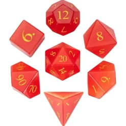 Udixi Dice Sett^Gemstone Poly Cat's Eye Red /Gold (7)