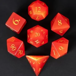 Udixi Dice Sett^Gemstone Poly Cat's Eye Red /Gold (7)
