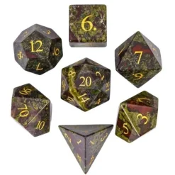 Udixi Dice Gemstone Poly Dragon Blood Stone /Gold (7)* Sett