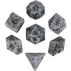 Udixi Dice Gemstone Poly Marble Soapstone Grey /Black (7)* Sett