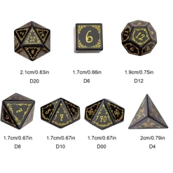 Udixi Dice Sett^Gemstone Poly Obsidian Vine Pattern Black /Gold (7)