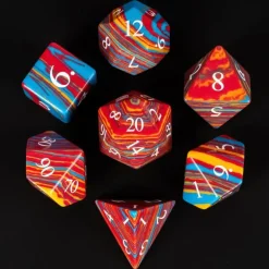 Udixi Dice Gemstone Poly Turquoise Striped Red, Blue /White (7)* Sett