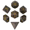 Udixi Dice Sett^Gemstone Poly Yooperlite Brown /Gold (7)