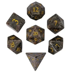 Udixi Dice Sett^Gemstone Poly Yooperlite Brown /Gold (7)