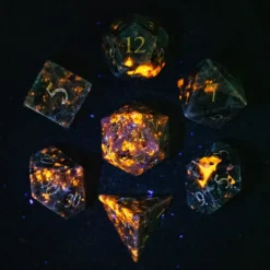 Udixi Dice Sett^Gemstone Poly Yooperlite Brown /Gold (7)