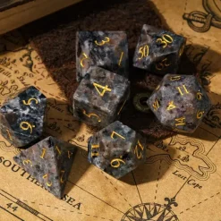 Udixi Dice Sett^Gemstone Poly Yooperlite Brown /Gold (7)