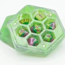 Udixi Dice Boks^Glitter and Green Hexagon Resin Dice Box