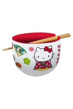Servisesett^Hello Kitty Japan Ramen Bowl with Chopsticks