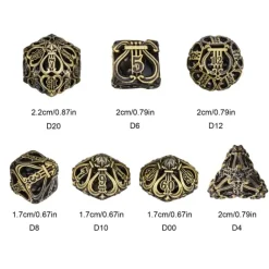 Udixi Dice Sett^Hollow Metal Poly Ancient Music Bronze (7)