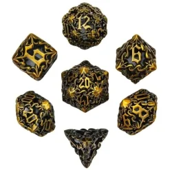 Udixi Dice Hollow Metal Poly Ancient Dragon Flower Gold (7)* Sett