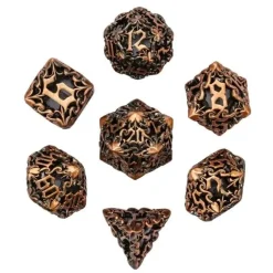 Udixi Dice Hollow Metal Poly Ancient Dragon Flower Copper (7)* Sett