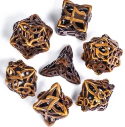 Udixi Dice Sett^Hollow Metal Poly Celtic Knot Gold (7) Terningsett