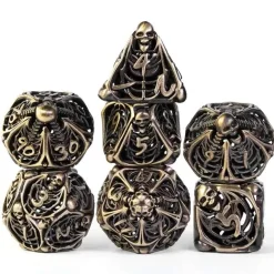 Udixi Dice Hollow Metal Poly Human Bone Bronze (7) Terningsett* Sett