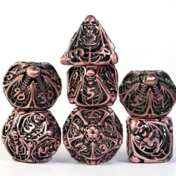 Udixi Dice Sett^Hollow Metal Poly Human Bone Copper (7) Terningsett