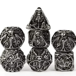 Udixi Dice Sett^Hollow Metal Poly Human Bone Silver (7) Terningsett