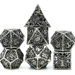 Udixi Dice Sett^Hollow Metal Poly Spider Silver (7) Terningsett