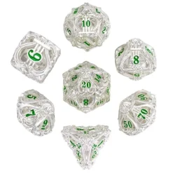 Udixi Dice Hollow Rainbow Metal Poly Music Silver /Green (7)* Sett