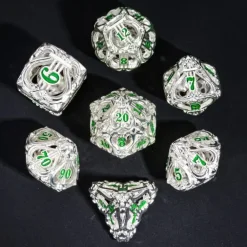 Udixi Dice Hollow Rainbow Metal Poly Music Silver /Green (7)* Sett