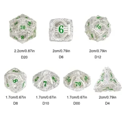 Udixi Dice Hollow Rainbow Metal Poly Music Silver /Green (7)* Sett