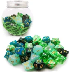 BesCon Industrial Co. Sett^Jar of Gems Poly Emerald Green /Gold, White (35) Terningsett
