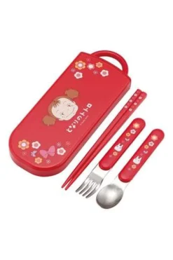 Servisesett^Mei Red Chopsticks, Spoon and Fork Set