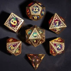 Udixi Dice Metal & Resin Poly Victorious Vines Red, Blue /Gold (7)* Sett