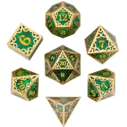 Udixi Dice Sett^Metal & Resin Poly Victorious Vines Green /Gold (7)