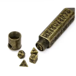 Udixi Dice Tilbehør^Metal Keychain Bullet with tiny Metal Poly Dice Set Bronze (7)