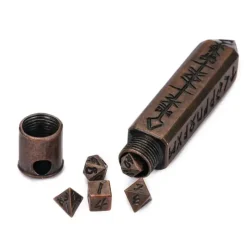 Udixi Dice Metal Keychain Bullet with tiny Metal Poly Dice Set Copper (7)* Tilbehør