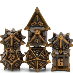Udixi Dice Sett^Metal Poly Ancient Pinwheel Plated Gold (7) Terningsett