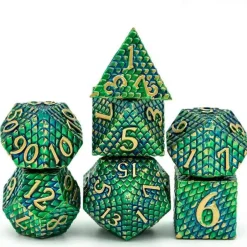 Udixi Dice Sett^Metal Poly Dragon Scale Green, Blue /Gold (7) Terningsett