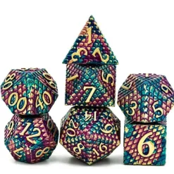 Udixi Dice Metal Poly Dragon Scale Green, Purple /Gold (7) Terningsett* Sett