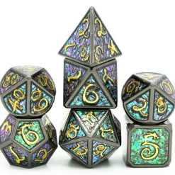 Udixi Dice Metal Poly Enamel Clouds Dragon Black /Gold (7)* Sett
