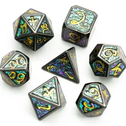 Udixi Dice Metal Poly Enamel Clouds Dragon Black /Gold (7)* Sett