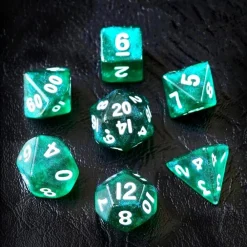 BesCon Industrial Co. Sett^Moonstone Mini Poly Jade Green /White (7) Terningsett