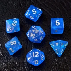 BesCon Industrial Co. Moonstone Mini Poly Mandarin Blue /White (7) Terningsett* Sett